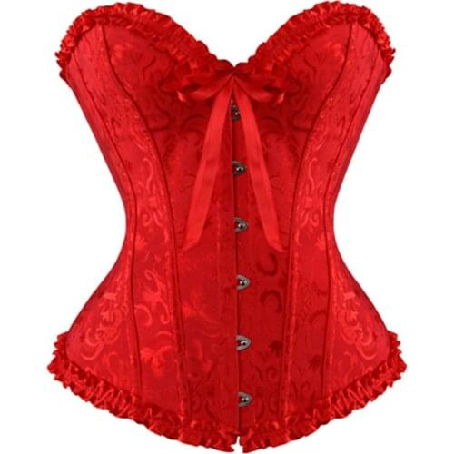 Satin Lace Up Corset Tops Overbust Jacquard Floral Bustier Sexy Corsets Gothic Gorset Plus Size 7XL Busk Korsett For Women
