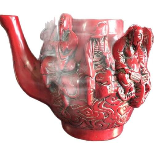 Red Coral antique carving creative home decoration ornament pieces wine pot Eight Immortals