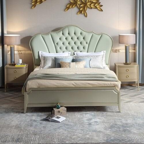 Baijia Huiou style solid wood leather art Princess Bed French luxury simple 1.8m wedding bed bedroom double bed db014