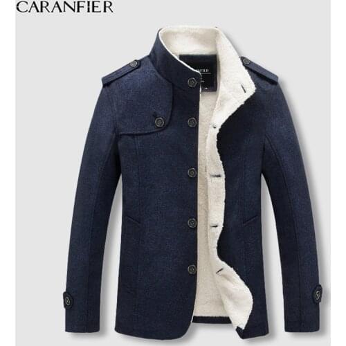 CARANFIER Men Winter Warm Jacket Casual Plus Velvet Thick Male Wool Coat Fashion Mandarin Collar Top Quality Middle-aged Outwear