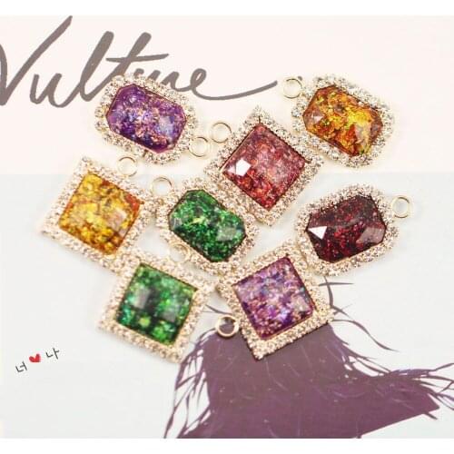 10pcs Fashion Resin rectangle square Pendant Earrings Drop bling charm Ear Studs tag Jewelry handmade DIY for bracelet finding