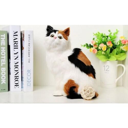 Simulation cute squatting cat 19x14x21cm model polyethylene&furs cat model home decoration props ,model gift d490