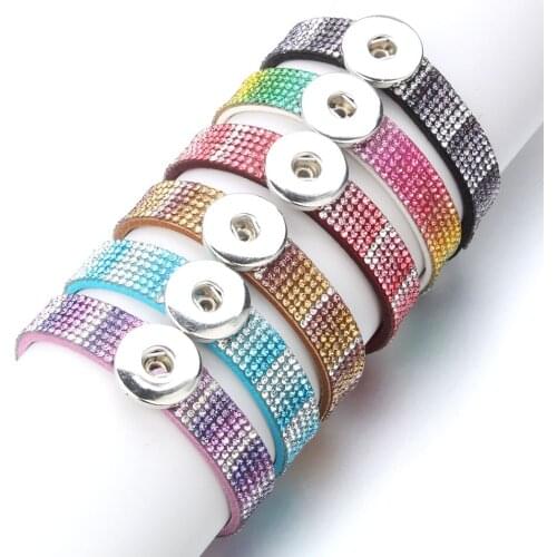 New Snap Button Bracelet Bangle Snap Leather Bracelet Crystal Rhinestone Leather Bracelet Fit 18MM 20MM Snap Buttons Jewelry
