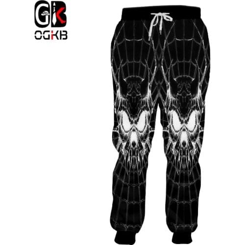 OGKB New Arrival Women/men Cool Print Spider Skull 3d Sweatpants Black Unisex Hiphop Streetwear Punk Long Trousers Harajuku
