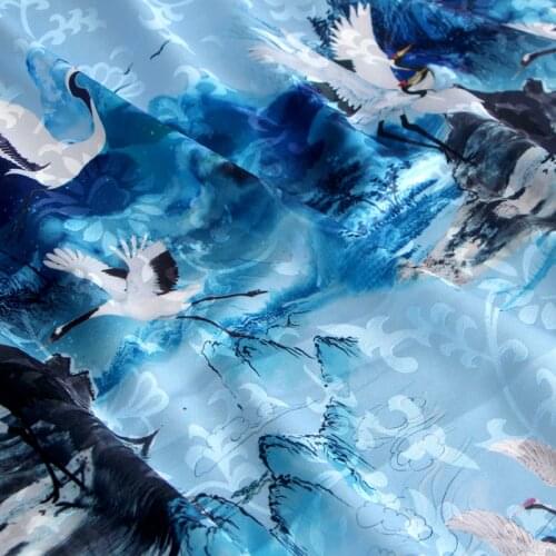 Birds Cranes Pattern Autumn Jacquard Densely Woven Classical Hanfu Clothing Fabric