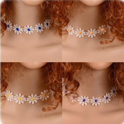 Chocker Necklace 2020 New Fashion Trendy Canvas Lace Daisy Collar Statement Necklace Gothic Punk Elastic Jewelry NK147