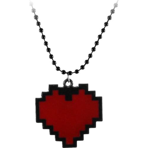 Anime Pixel Heart Necklace Red Color - Undertale Cosplay of Frisk - 24 Cartoon Classics Movie Jewelry Cosplay Chic Chain Unisex