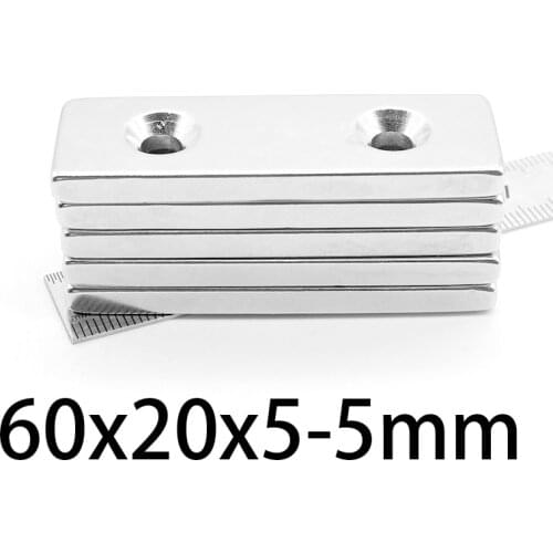 1-10PCS 60x20x5-5mm N35 Strong Sheet Rare Earth Magnet 2 holes 5mm Block Rectangular Magnets 60*20*5-5mm Strip Magnetic