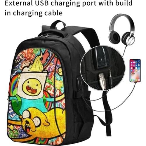Finn (Adventure Time) USB Interface backpack Cartoon Anime School Bags Boys Rucksack Girls Knapsack Men Women Travel Bag