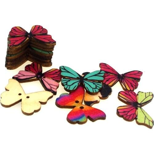 SHINE 30PCs Wooden Sewing Buttons Scrapbooking Butterfly Mixed Two Holes Pattern 28x20mm Costura Botones bottoni botoes W2003