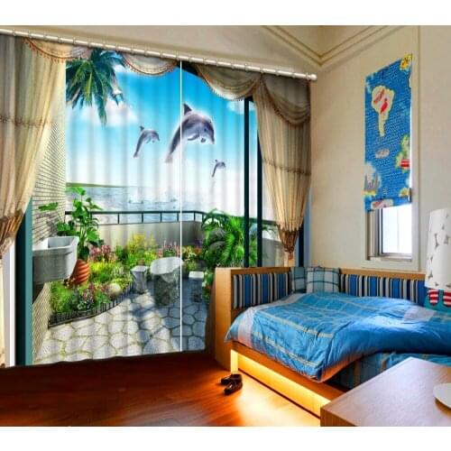 Home Curtains Modern 3D Curtains balcony sea view Blackout Window Curtain For Living room Bedroom