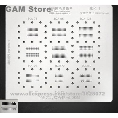 Amaoe DDR1 BGA Stencil BGA190 BGA170 180 BGA78 96 For Laptop Graphics Memory IC Reballing Pin Solder Tin Plant Net Steel Mesh