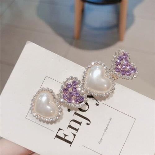 Korean Modal Hair Clips for Women Fashion Purple Rhinestone Barrettes Headdress
