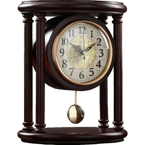 Vintage Retro Wooden Table Clock Living Room American Large Desk Clock Pendulum Clock Desktop Home Table Watch Decoration Gift