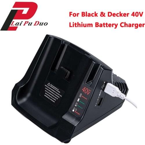 2.1A Li-ion Battery Charger LCS36 LCS40 For Black & Decker 40V Lithium Battery LBXR36 LBXR2036 LBX2540 Charger With Dual USB