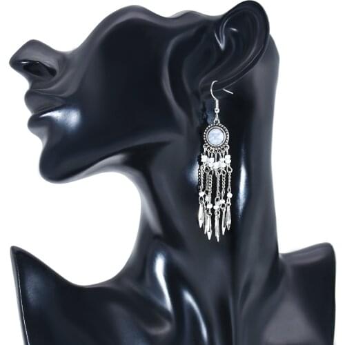 New Bohemian Ethnic Style Turquoise Rice Bead Long Tassel Earrings For Women Fashion Temperament Wild Face Thin Earrings Jewelry