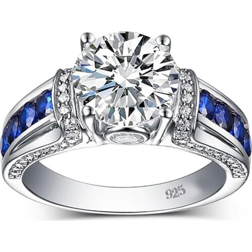 925 Sterling Silver Ring 2ct 8mm Round Cut D VVS1 Diamond Moissanite Ring Wedding Party Anniversary For Women