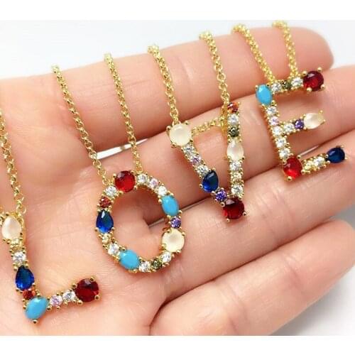 26 English Letter Necklace Womens 2021 New Bohemia Style Colored Necklace Copper Plated Gold Clavicle Chain for Girls