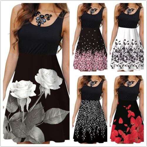 Women Floral Print Dress New 2020 Summer Sexy Boho Beach Dress Female Sleeveless Patchwork Casual Tank A-line Dress Vestidos