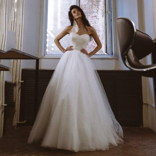 Robe de Mariage Chic Pearls Crystals Wedding Dress 2021 Plus Size Bridal Dresses Sweetheart Floor Length Wedding Gowns Princess