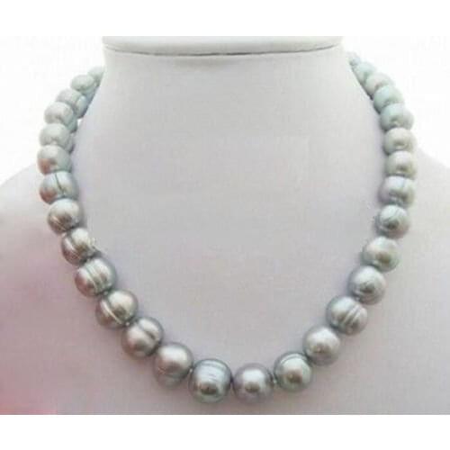 18 inch AAA 9-10mm Natural south sea baroque gray pearl necklace 925silver