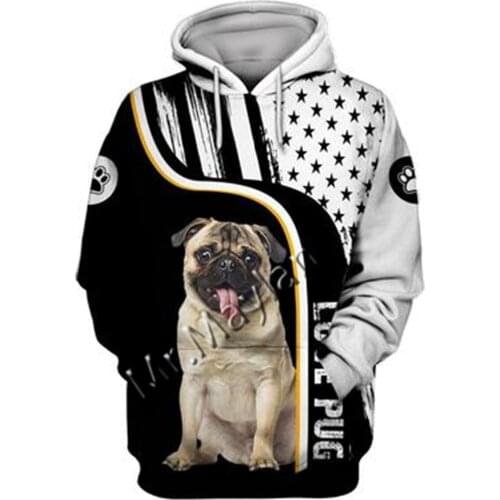 2021 Fashion Animal Pug 3D Printed Hoodie Men Women Ropa Casual Pet Dog Designs Hooded Oversized Hooded Coat Drop Shipping QW-10