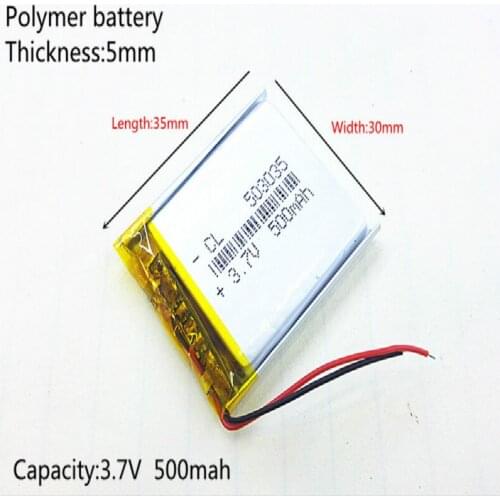 3.7V 500mAh 503035 Lithium Polymer LiPo Rechargeable Battery For Mp3 Mp4 PAD DVD DIY E-book bluetooth