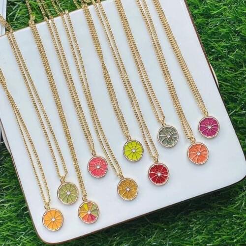 5PCS, Enamel Lemon Charms Fashion Pendants Necklace Chunky Chain Jewelry Handmade Crafts Accessories