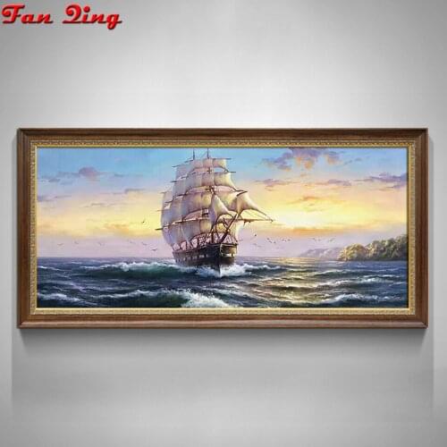 5D Diamond Painting Full Square Sea And Sailboat Embroidery Sale Picture Rhinestone Diamond Mosaic Cross stitch Home Decor