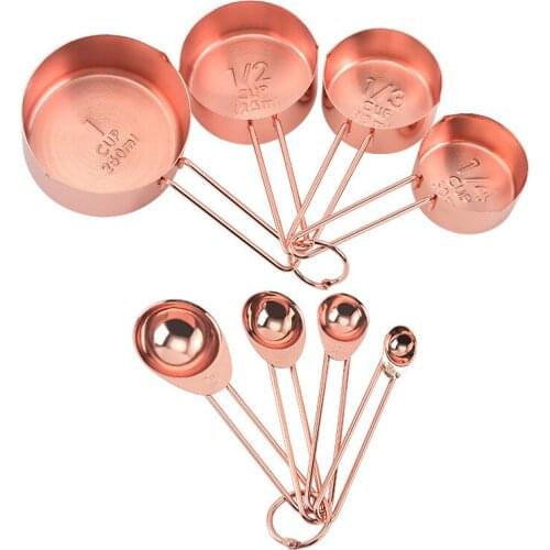 8PCS Kitchen Accessories Baking Tea Coffee Spoon Measuring Tools Stainless Steel Measuring Spoons Set Rose Gold Measuring Cups