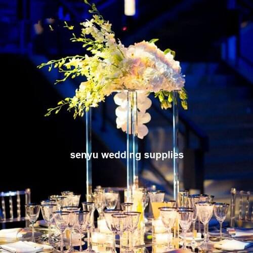 12pcs Acrylic Floor Vase Clear Flower Vase Table Centerpiece For Marriage Modern Vintage Floral Stand Columns For Wedding Decora