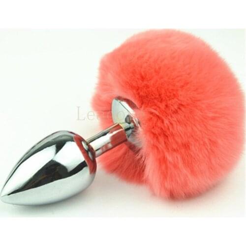 Large Size Silver Stainless Steel Buttplug with 10 Color Bunny Rabbit Tail Butt Plug Anal Sex Toys Products for Women GS0310