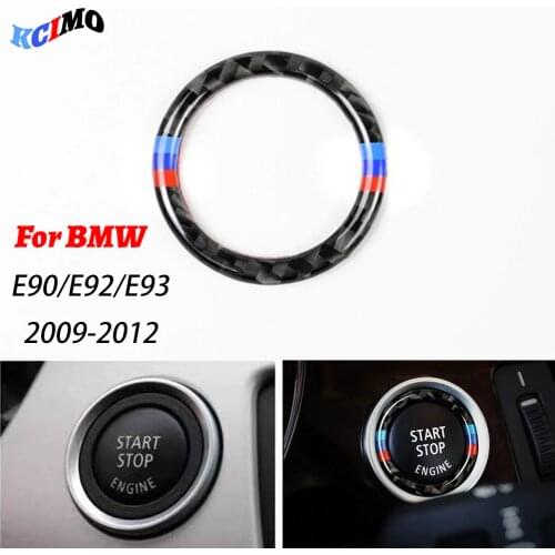 Car Carbon Fiber Engine Start Stop Push Button Ignition Key Ring Decor Trim For BMW 3 series E90 E92 E93 2009 2010 2011 2012