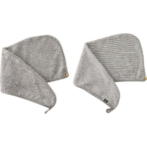 Bamboo Microfiber Hair Towel Wrap Gray Striped Quick Drying Shower Turban Cap with Button Absorbent Anti-Frizz O23 20 Dropship