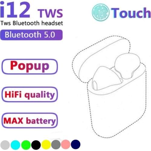 I12 TWS Wireless Headphones Bluetooth 5.0 Earphone Matte Macaron Earbuds Pop-up Window Intelligent Touch Portable PK I9S I7S I11