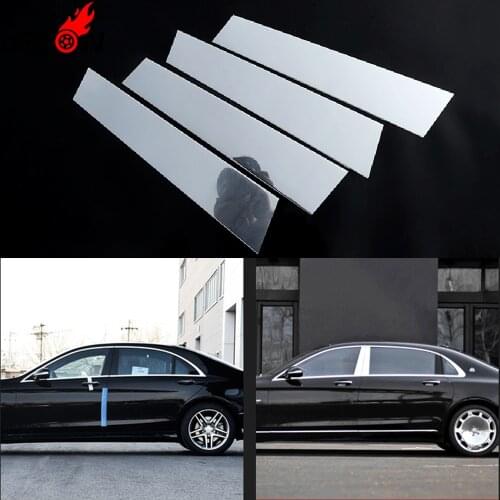 Glossy Silver For Mercedes Benz S Class W222 Sedan 2014-2019 Car Door Window B Pillar Post Strip Cover Trim Accessories Alloy