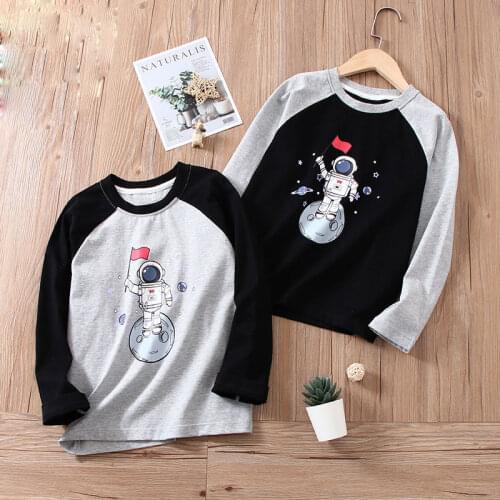 2-12Y Cotton Tops for Childrens Sweatshirts Baby Boys Patchwork Cartoon T-Shirts Autumn 2021 Toddlers Girls Long Sleeve Shirts
