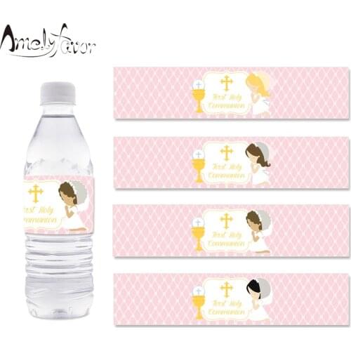 My First Communion Theme Bottle Wrappers Girls Birthday Party Decorations Supplies Holy Communion Decoration 24PCS Bottle Labels