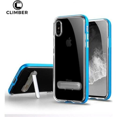 Luxury New Design Handphone With Kickstand Mobile Casing Crystal Clear PC Bumper TPU Hybrid Back Cover For iPhone 8 X Case
