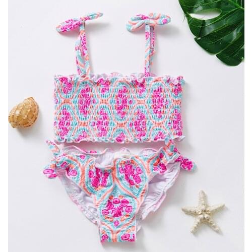 3~8Y Toddler Girls Swimwear Two pieces Girls Pleated Bikini set High quality Children Swimwear Swimming suit for kid girls-ST278