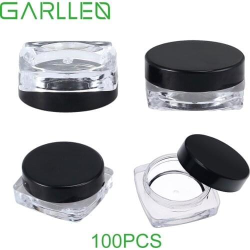 GARLLEN 100 pcs Small 3g Grams/ML Plastic Portable Jars Round Storage Bottle for Cosmetic Sample Container Pot Cream