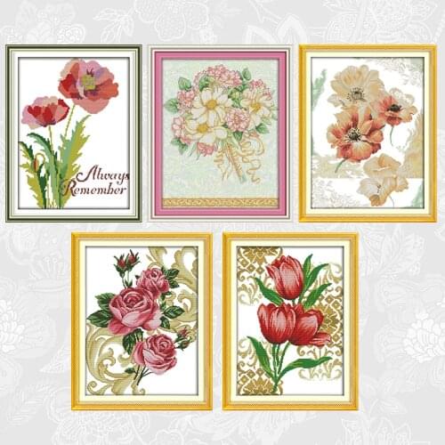 Vintage Flowers Cross-stitch Pattern Printed Canvas 11CT 14CT DMC Embroidery Needlework DIY Handwork Cross Stitch Kits Crafts