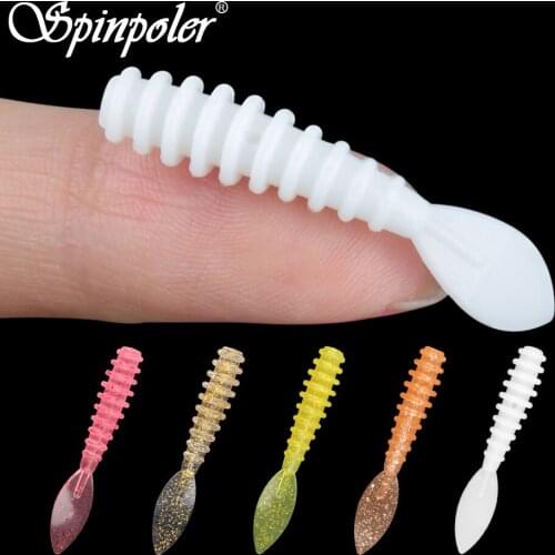 Spinpoler Worms Artificial Fishing Bait Spade Tail Grub,Freshwater Saltwater Bass Fishing Lure Silicone Soft Baits 50pc With Box