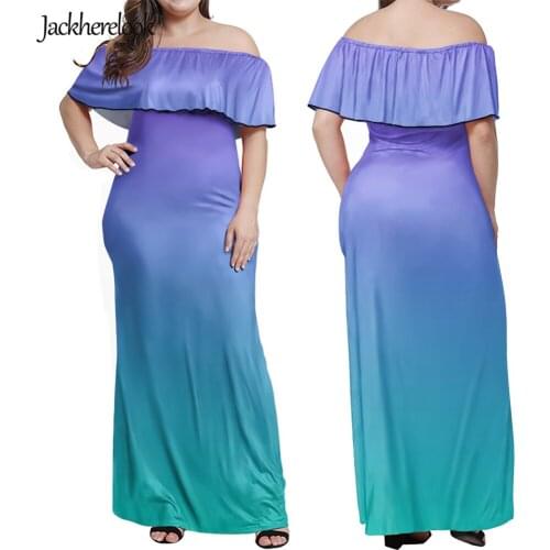 Jackherelook Custom Image/ Long Print Women Off Shoulder Maxi Dresses Elegant Ruffles Slim Evening Gowns Long Dress Dropshipping