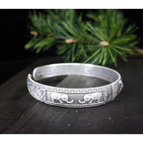 Auspicious Elephant Classic S999 Sterling Silver Bracelet Retro Thai Silver Craft Male Bracelet New Fashion Personality