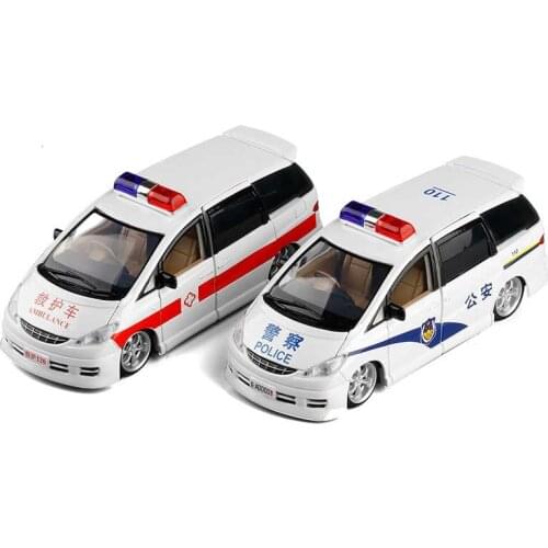 1:32 High Simulation Toyota Previa Overlord Six Open Door Sound and Light Police Car Ambulance Alloy Car Model Metal Toy