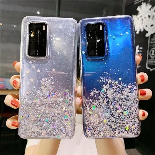 Soft Clear Glitter Star Case TPU Cover for HUAWEI P40 Lite E Y7P Y5P Honor 9A 9S 9C Nova 7i 5T Drop-proof Silicone Cases