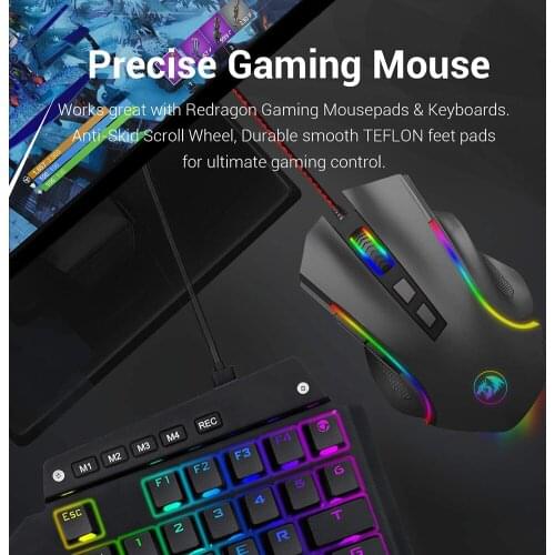 Gaming Mouse USB Wired Optical Mice Household Redragon M602A-RGB Small Computer Accessories for Desktop Laptop PC