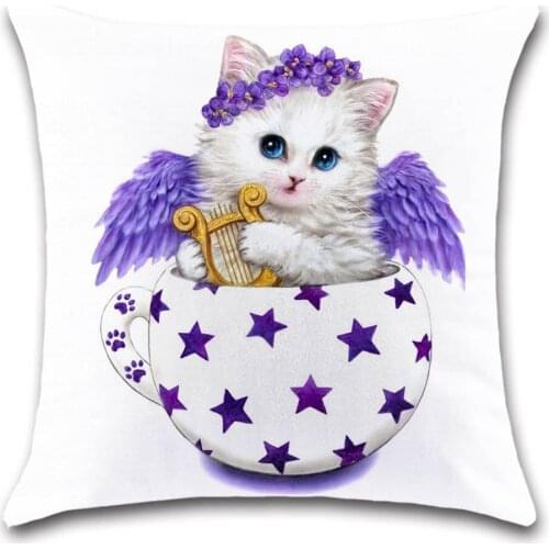 Cartoon Cats in cup print white Cushion Cover decorative Home sofa chair car seat friend bedroom children gift pillowcase