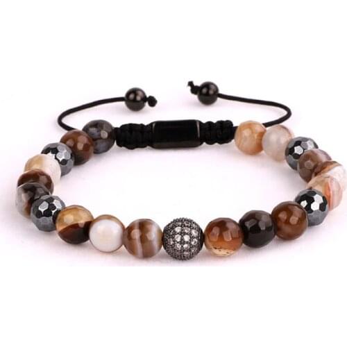 New Design 8mm Natural Stone Hematite CZ ball Macrame Beaded Bracelet For Women
